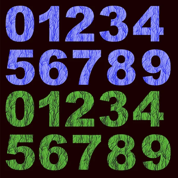 Uppsättning Grunge Blå Gröna Nummer Isolerad Svart Bakgrund — Stockfoto