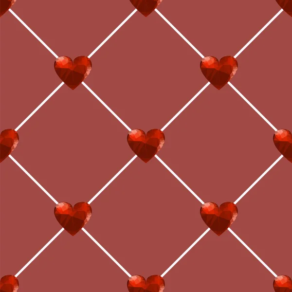 Seamless Polygonal Hearts Pattern Isolated Red Background — Stock Photo, Image
