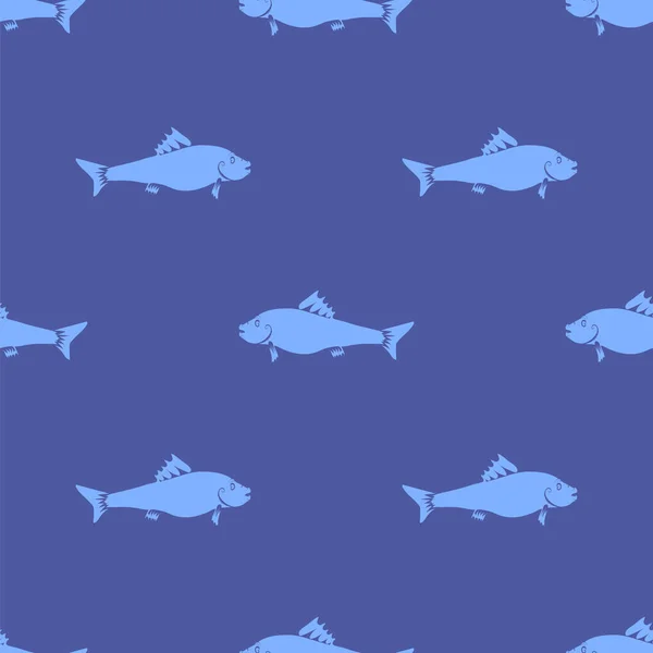 新鮮な魚は 青の背景に分離されました シームレス パターン — ストック写真