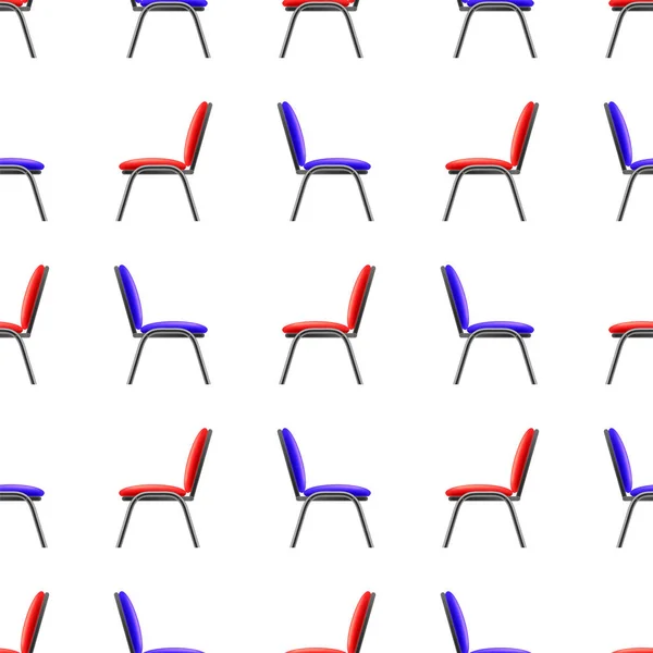 Blue and Red Office Chairs Seamless Patternon White Background. Side View.