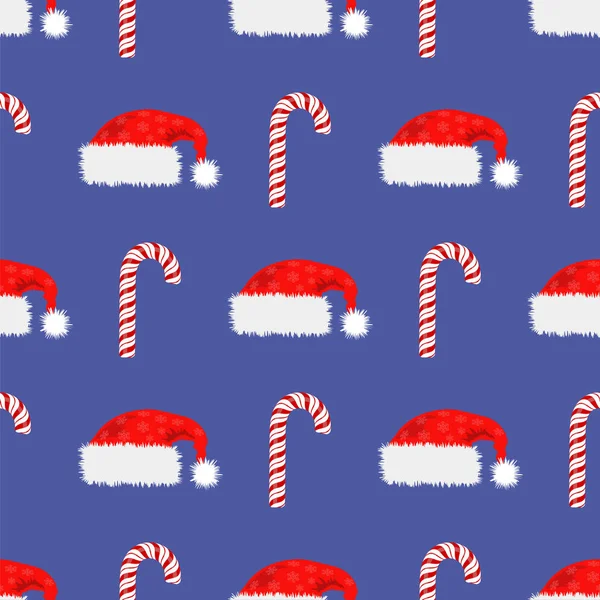 Kırmızı şapka ve şeker kamışı Seamless modeli. Kış arka plan