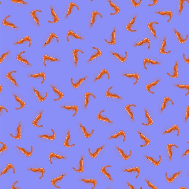 Mavi zemin üzerine pişmiş kırmızı Srimps Seamless modeli. Nefis deniz ürünleri.