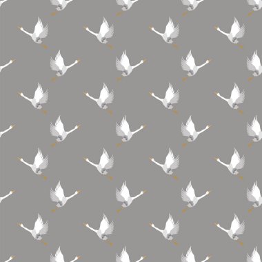 Gri arka plan üzerinde beyaz kaz Seamless modeli. Hayvan kuş doku.