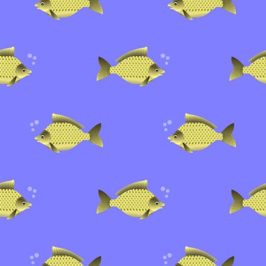 Mavi su arka plan üzerinde izole balık kümesi. Sazan Seamless Modeli