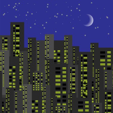 Gece şehir artalanları. Aydınlık Windows ile kentsel binalar