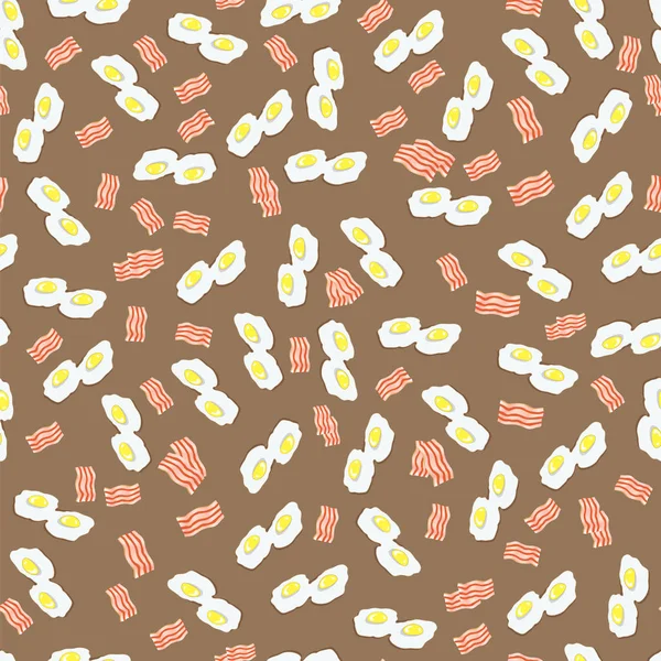 Fried Eggs and Bacon Seamless Pattern on Brown Background.