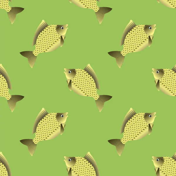 Set Fish Isolated Green Background Carp Seamless Pattern — Stock Photo, Image