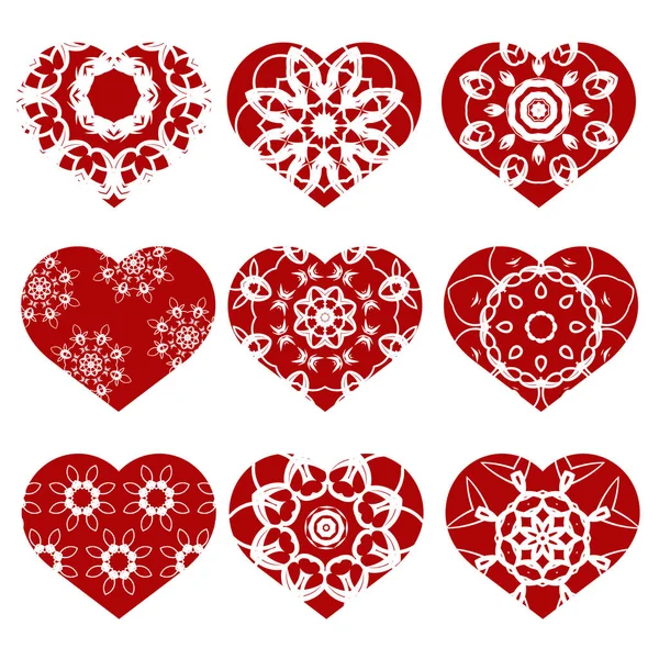 浪漫的红色心设置孤立在白色背景 图像适合激光切割 情人节的象征 — 图库照片