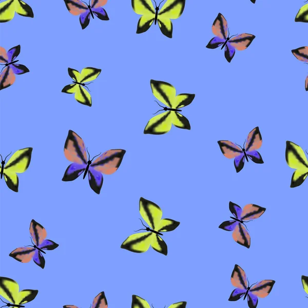 Colorful Butterflies Seamless Summer Pattern Blue Sky Background — Stock Photo, Image