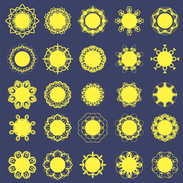 青の背景に分離された異なる太陽アイコン — ストック写真