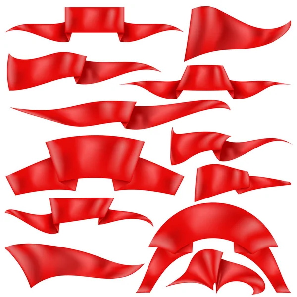 Σύνολο Κόκκινες Κορδέλες Που Απομονώνονται Λευκό Φόντο Σημαία Συλλογή — Φωτογραφία Αρχείου