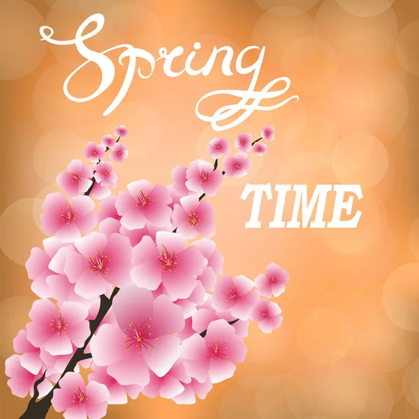 Pembe çiçekler üzerinde turuncu arka plan bulanık izole bahar. Sakura Japonya kiraz ağacı. Çiçek şube