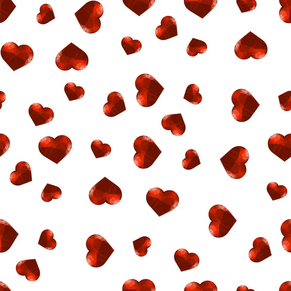 Κόκκινη Καρδιά Πολυγωνικό Τυχαίο Μοτίβο Άνευ Ραφής Λευκό Φόντο — Φωτογραφία Αρχείου
