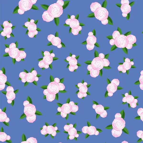 青い背景のバラ Randon シームレス パターンの花束 — ストック写真