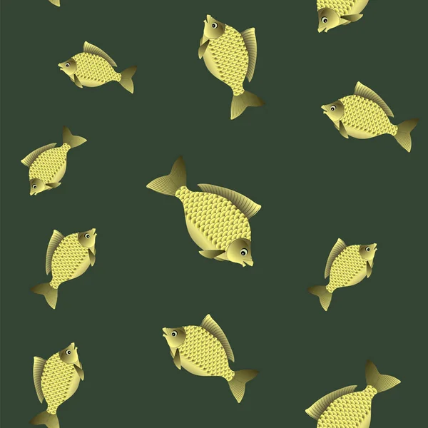 Set Fish Isolated Green Background Carp Seamless Pattern — Stock Photo, Image