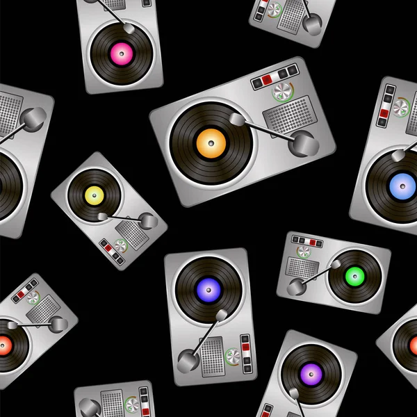 Vinyl Record Players Seamless Pattern Black Background — Stock Photo, Image