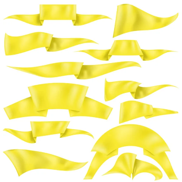 Sada Izolované Bílém Pozadí Žluté Mašle Vlajka Kolekce — Stock fotografie