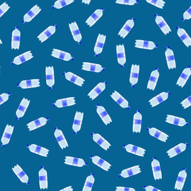 Plastik su şişeleri Seamless Modeli mavi zemin üzerine
