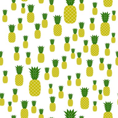 Olgun taze ananas Dikişsiz desen beyaz. Tropikal meyve arka plan.