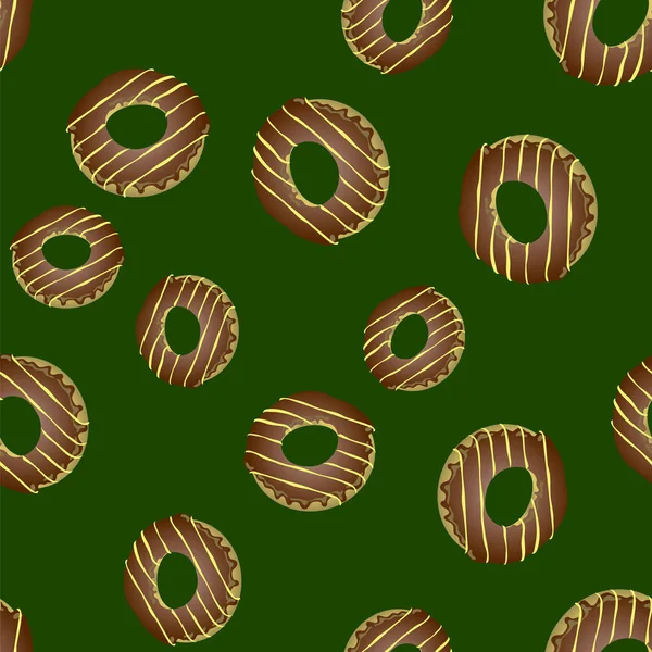 Patrón Sin Costuras Rosquillas Dulces Frescos Sobre Fondo Verde Delicios — Foto de Stock