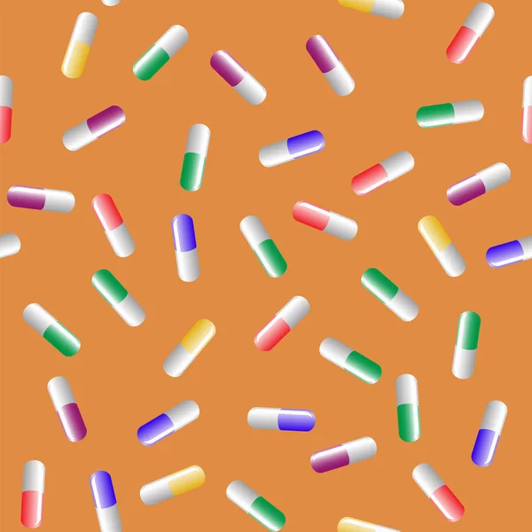 Bunte Pillen Nahtloses Muster Isoliert Auf Orangefarbenem Hintergrund — Stockfoto