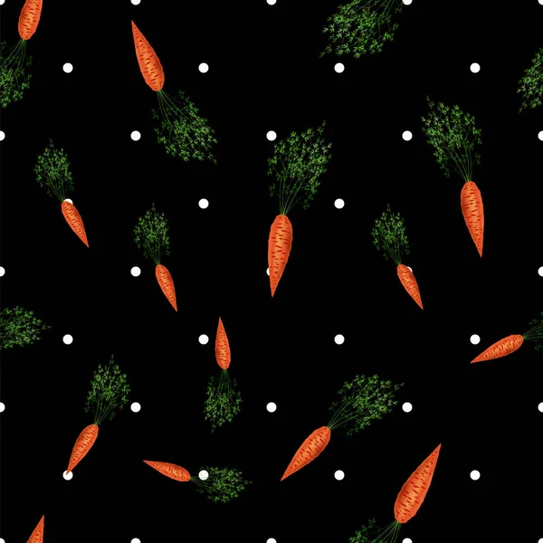 Red Fresh Carrot Seamless Pattern on Dotted Black Background