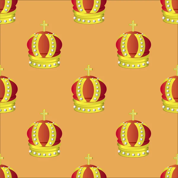 Arany Koronát Seamless Pattern Elszigetelt Narancssárga Háttér — Stock Fotó