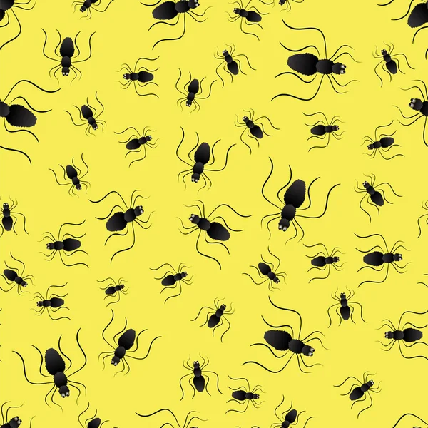 黄色の背景に隔離されたスパイダーシームレスパターン — ストック写真