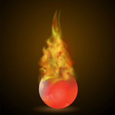 Siyah arka plan üzerine izole küre kırmızı yanıyor. Alev ateş etmek topa