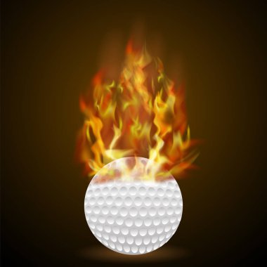 Alev ateş etmek golf topuyla siyah arka plan üzerine yazma