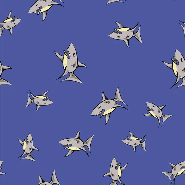 Shark Isolated Blue Background Fish Seamless Pattern — Stock Photo, Image