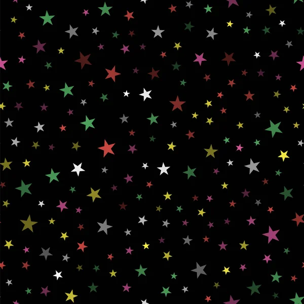 Siyah Arka Plan Üzerine Izole Renkli Yıldız Seamless Modeli — Stok fotoğraf