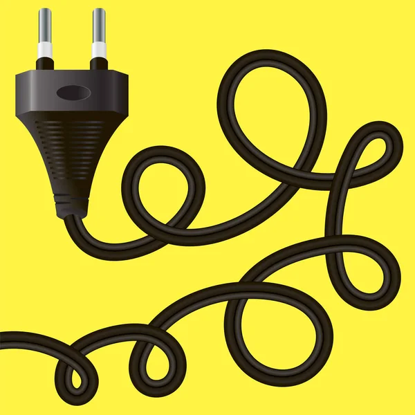 Black Plug Cable Yellow Background — Stock Photo, Image