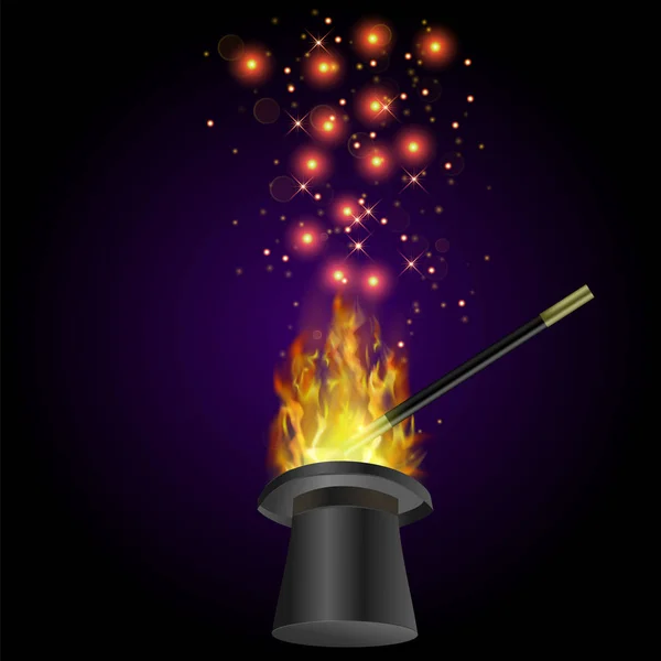 Ρεαλιστικό Μαγικό Ραβδί Φλόγα Φωτιάς Και Έναστρο Φώτα Σκούρο Φόντο — Φωτογραφία Αρχείου