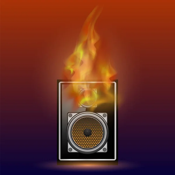 Musical Black Speaker Firre Flame Isolated Blurred Red Blue Background — Stock Photo, Image