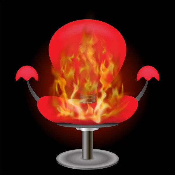 Brennender Roter Sessel Mit Feuerflamme Isoliert Auf Schwarzem Hintergrund — Stockfoto