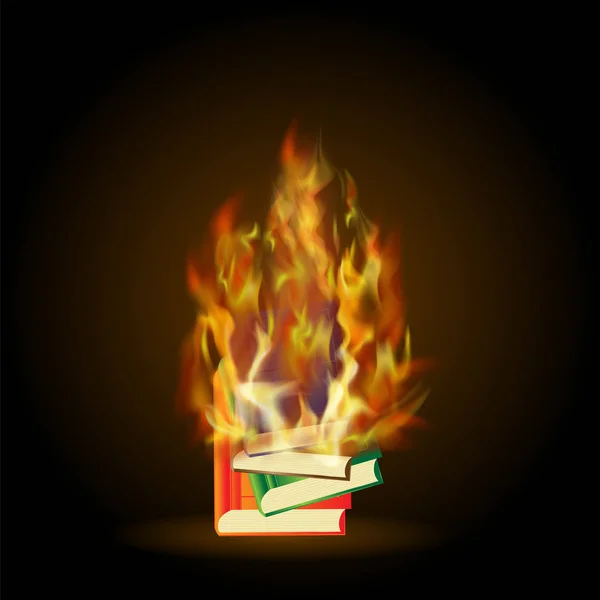 Горящие Цветные Книги Огненным Пламенем Черном Фоне — стоковое фото