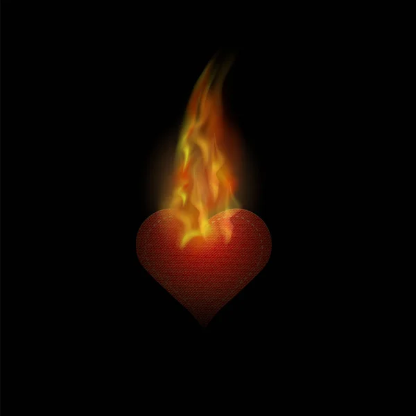 Autocollant Coeur Brûlant Avec Feu Flamme Isolé Sur Fond Noir — Photo