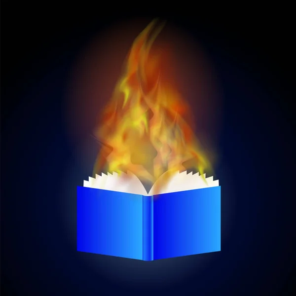 Горящая Синяя Бумажная Книга Огненным Пламенем Голубом Фоне — стоковое фото