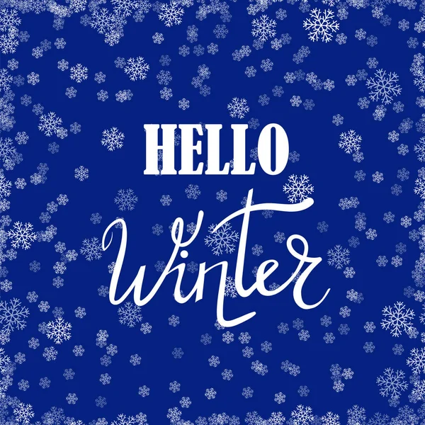Hallo Winter Typografische Poster Hand Getekende Zin Belettering Blauwe Hemelachtergrond — Stockfoto