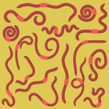 Hayvan dünya kırmızı solucanlar üzerinde sarı arka plan izole balıkçılık için