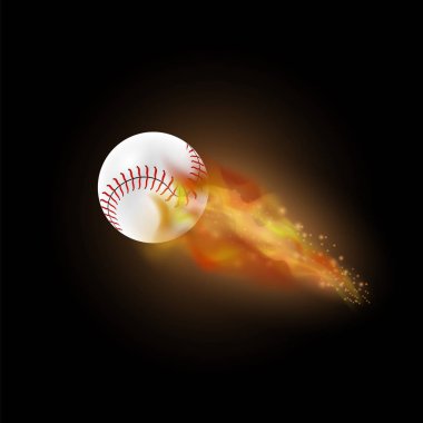 Siyah arka plan üzerine izole yangın alev yanan beyzbol topuyla