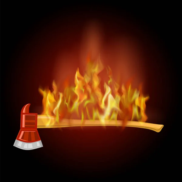 Brandende Brandweerman Bijl Pictogram Met Vuur Vlam Geïsoleerd Zwarte Achtergrond — Stockfoto