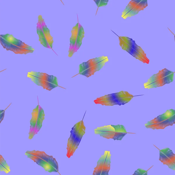 Set Different Colorful Feathers Seamless Pattern Isolated Blue Background — Stock Photo, Image