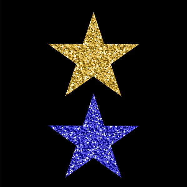 Gold Blue Glitter Star Isolado Fundo Preto — Fotografia de Stock
