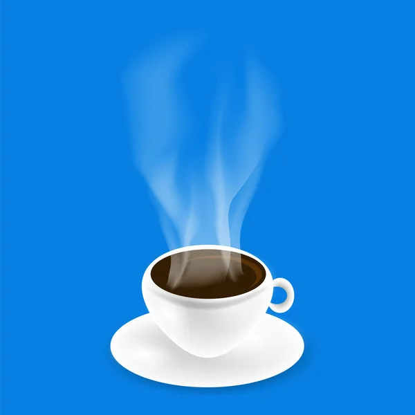 White Cup Black Natural Coffee Blue Background — Stock Photo, Image