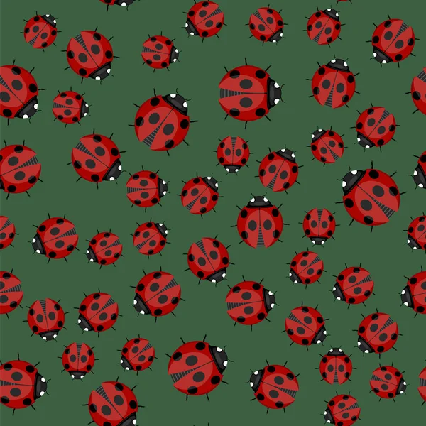 Nyckelpiga Sömlösa Mönster Grön Bakgrund Ladybird Textur — Stockfoto