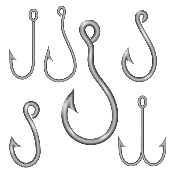 Set Different Steel Hooks Isolated White Background — Stock Photo, Image