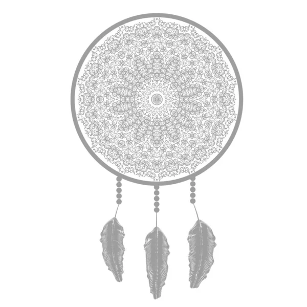 Dream Catcher Silhouette Con Piume Isolate Sfondo Bianco — Foto Stock