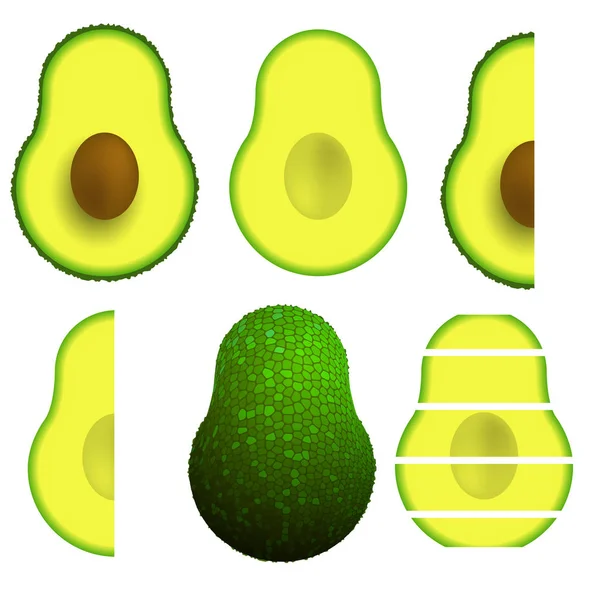 Groene Rijpe Avocado Vruchten Geïsoleerd Witte Achtergrond — Stockfoto